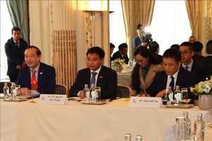 Minister of Transport Nguyen Van Thang (middle) at the working session. (Photo: VNA)