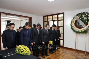 Staff members of the Embassy and other representative bodies of Vietnam in Mexico observed a minute of silence in commemoration of Party General Secretary Nguyen Phu Trong on July 25. (Photo: VNA)
