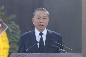 President To Lam delivers an eulogy at the memorial service for General Secretary Nguyen Phu Trong.