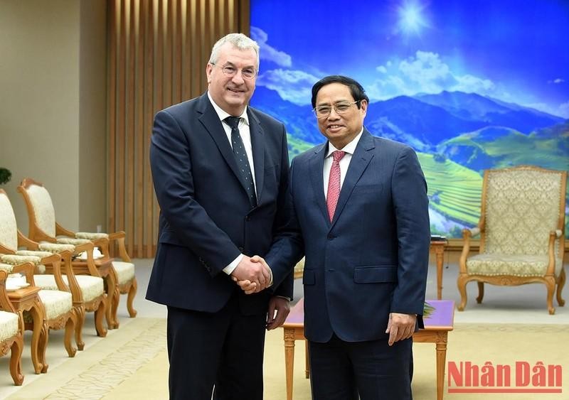 PM Pham Minh Chinh receives Minister-President of the Federation Wallonie-Bruxelles Pierre-Yves Jeholet. (Photo: NDO)