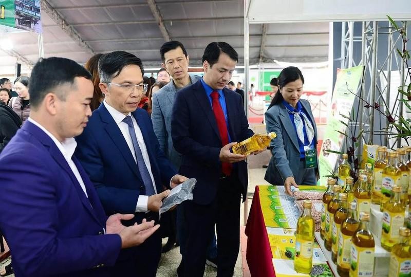 The delegates visit the pavilions at the fair. (Photo: NDO)