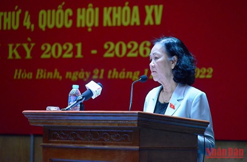 Politburo member Truong Thi Mai speaks at the meeting. (Photo: NDO)
