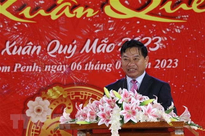 Vietnamese Ambassador to Cambodia Nguyen Huy Tang speaks at the event. (Photo: VNA)
