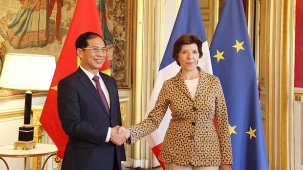 Vietnamese Minister of Foreign Affairs Bui Thanh Son (L) and French Minister of Europe and Foreign Affairs Catherine Colonna (Photo: VNA)