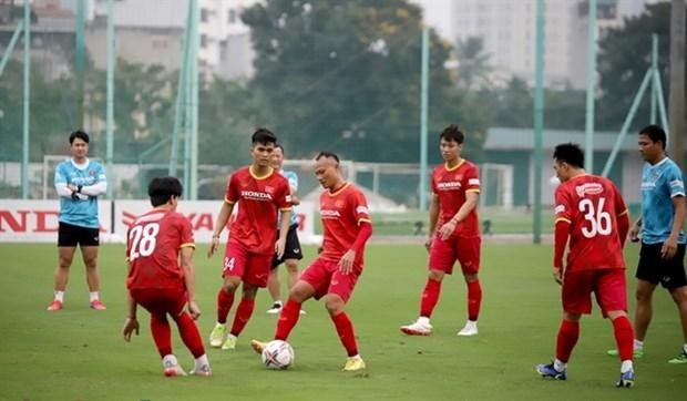 Vietnam's national team players practise in Hanoi. They will host Borussia Dortmund on November 30. (Photo of VFF)