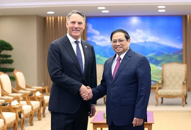 Prime Minister Pham Minh Chinh (R) and Australian Deputy Prime Minister and Minister for Defence Richard Donald Marles. (Photo: VNA)