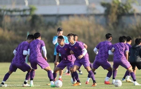 Vietnamese national football team at a training session on December 19. (Photo: VFF)