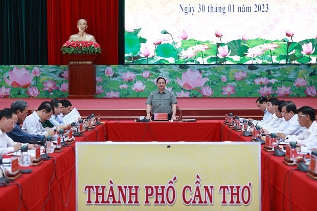 PM Pham Minh Chinh speaks at the working session in Can Tho city on January 30. (Photo: VNA)