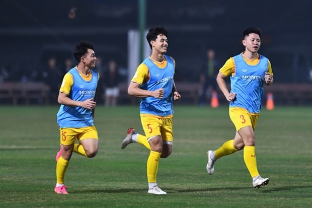 The Vietnamese U23 team seen in a training session for the Doha Cup 2023 friendly tournament. (Photo: toquoc.vn)