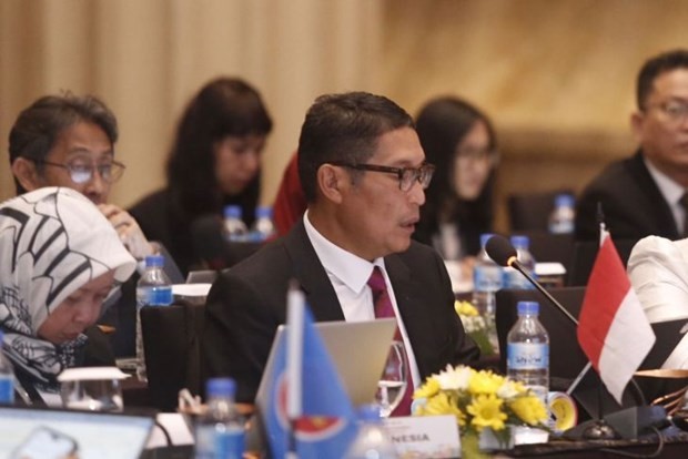 Chief executive for capital markets, financial derivatives, and carbon exchange supervision of the Financial Services Authority (OJK), Inarno Djajadi, at the 38th ACMF Chairs’ Meeting, which was held in a hybrid format in Yogyakarta on March 20, 2023. (Photo: ANTARA)