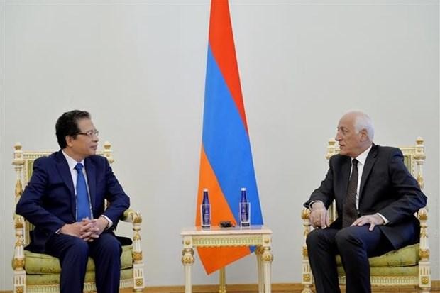 Armenian President Vahagn Khachaturyan receives Vietnamese Ambassador Dang Minh Khoi on September 16. (Photo: VNA)