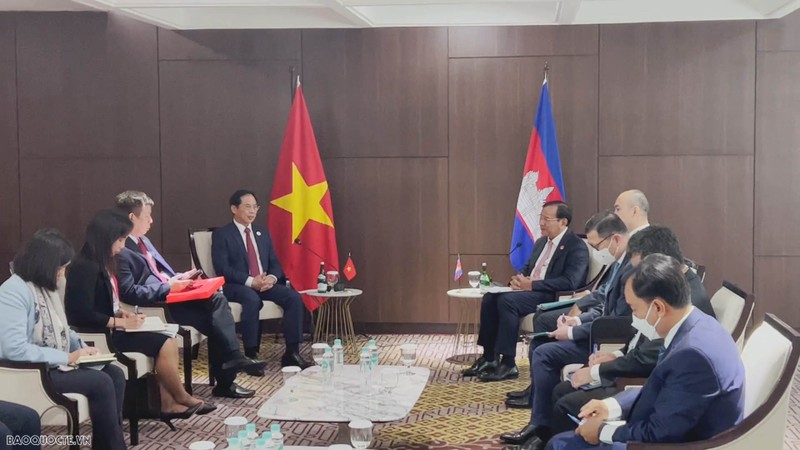 At the meeting between Foreign Minister Bui Thanh Son and Cambodian Deputy Prime Minister and Foreign Minister Prak Sokhonn (Photo: VNA)