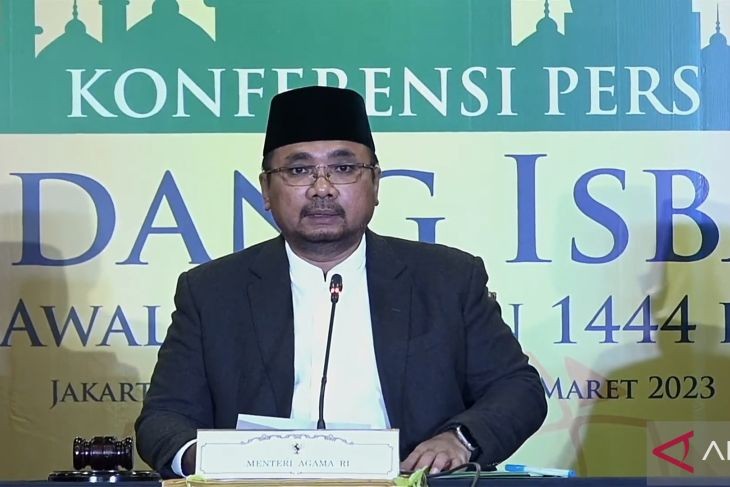 Minister of Religious Affairs of Indonesia Yaqut Cholil Qoumas delivers his remarks at a press conference in Jakarta on March 22. (Photo: ANTARA)