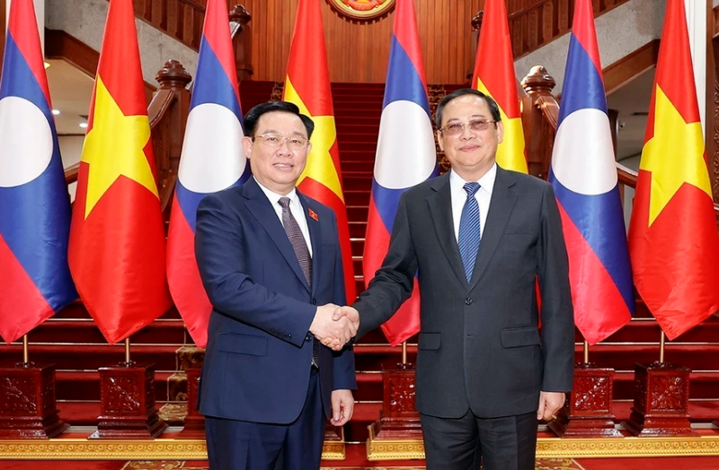 National Assembly Vuong Dinh Hue (L) and Lao Prime Minister Sonexay Siphandone (Photo: VNA)