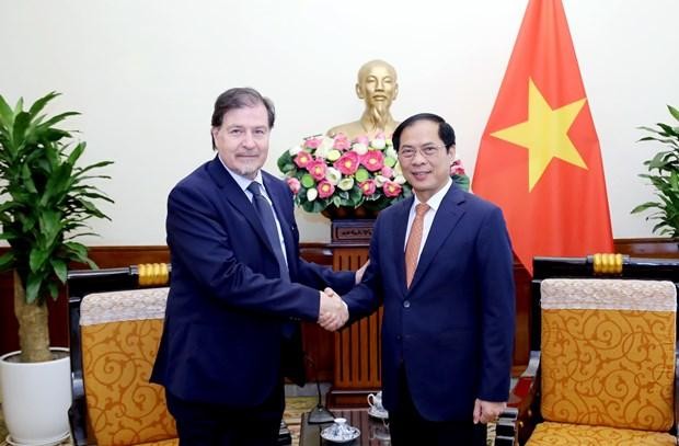 Minister of Foreign Affairs Bui Thanh Son (R) and Secretary General of Foreign Policy of the Chilean Ministry of Foreign Affairs Alex Wetzig Abdale. (Photo: VNA)