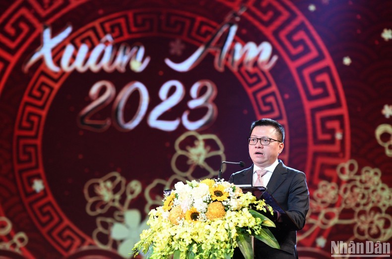 Editor-in-Chief of Nhan Dan Newspaper Le Quoc Minh speaking at the programme (Photo: VNA)