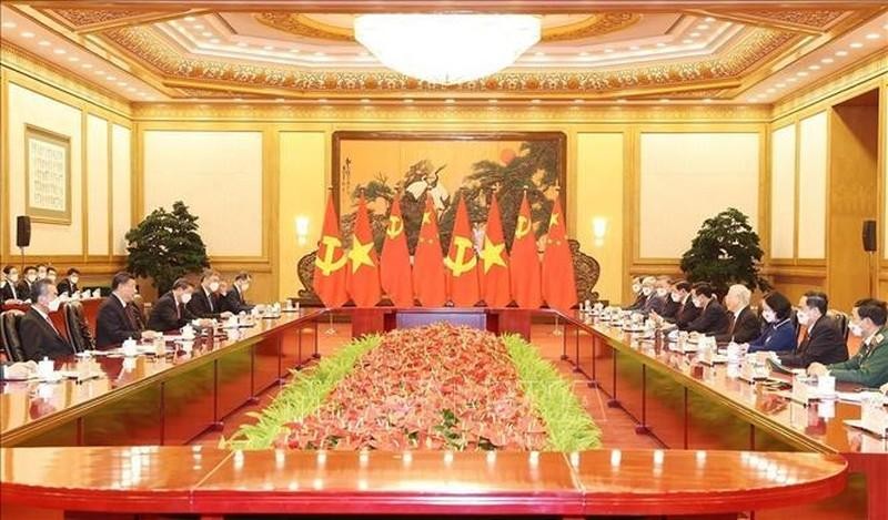 The talks between General Secretary Nguyen Phu Trong and Chinese General Secretary and President Xi Jinping. (Photo: VNA)