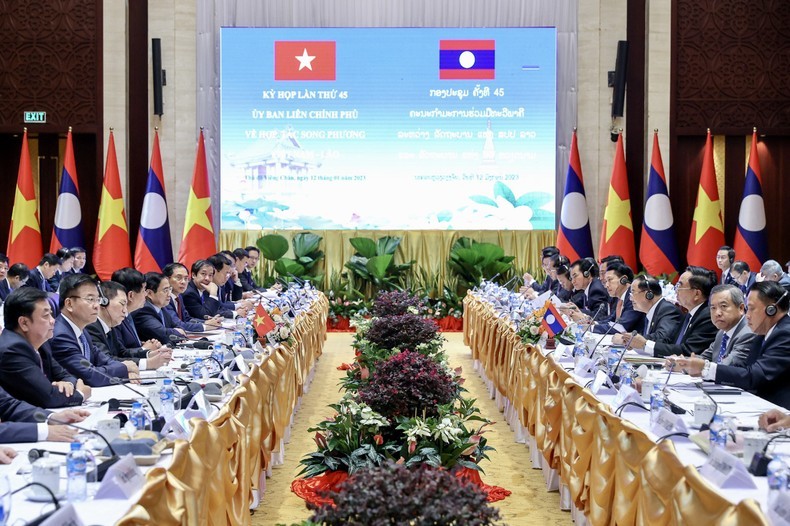 At the 45th meeting of the Vietnam-Laos Inter-Governmental Committee. (Photo: Nhat Bac)