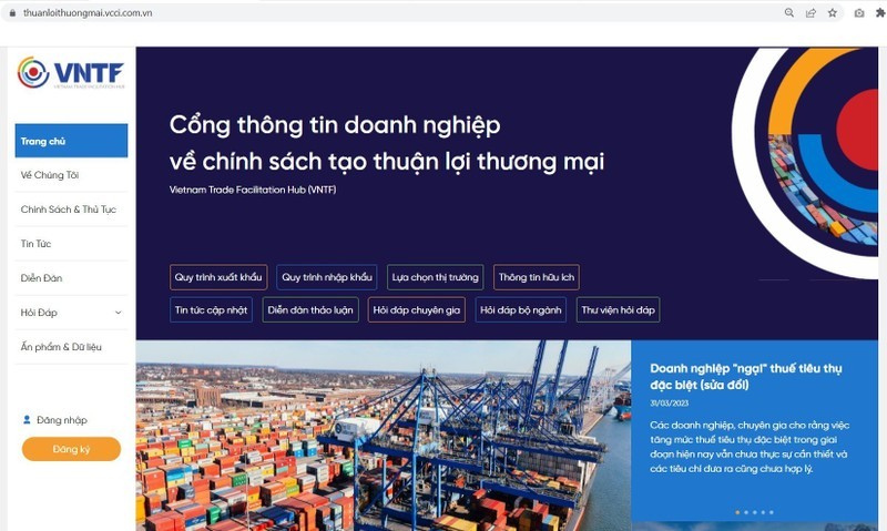 The homepage of the Vietnam Trade Facilitation portal.
