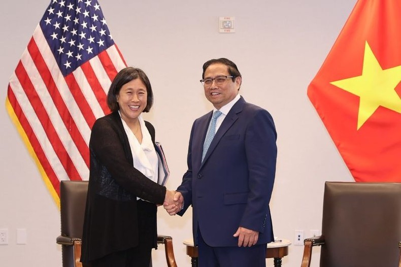Prime Minister Pham Minh Chinh and US Trade Representative Katherine Tai. (Photo: Nhat Bac)
