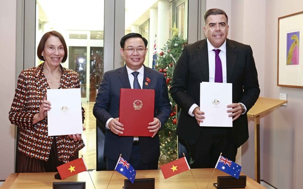 At the signing ceremony of the cooperation agreement between the Vietnamese National Assembly and the Australian Parliament (Photo: VNA)