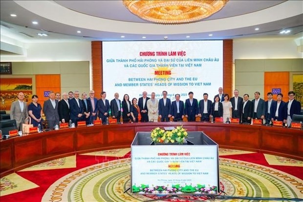 Vietnamese and EU delegates in a group photo (Photo: VNA)