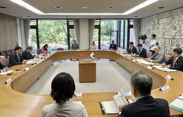 The meeting between Vietnamese Ambassador to Japan Pham Quang Hieu and Tochigi Governor Fukuda Tomikazu on June 5. (Photo: VNA)
