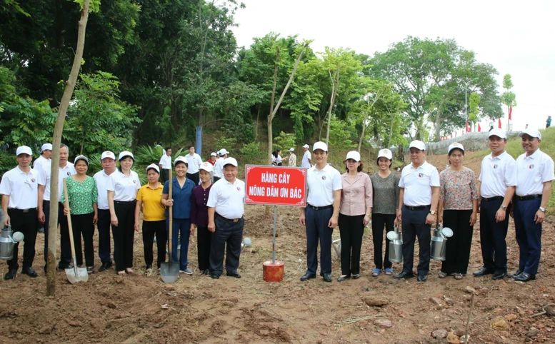 Delegates plant trees at the national historical and cultural relic site of Kinh Duong Vuong temple and tomb complex.