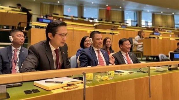 The Vietnamese delegation at the 77th session of the UN General Assembly in New York (Photo: VNA)