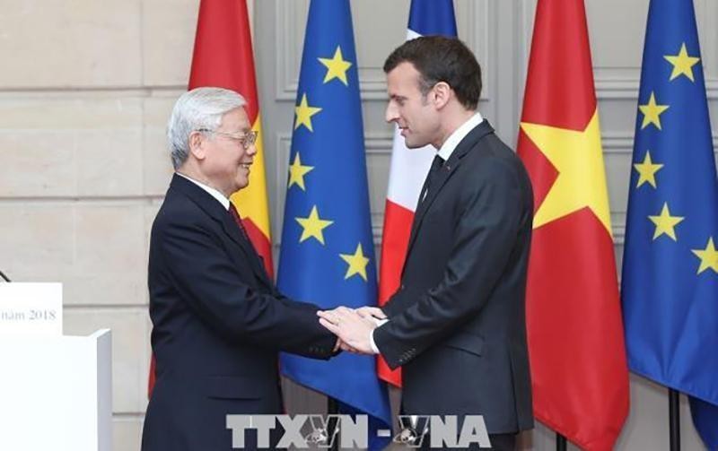 Party General Secretary Nguyen Phu Trong and French President Emmanuel Macron. (Photo: VNA)