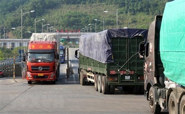 Vehicles at Kim Thanh II border gate (Photo: VNA)