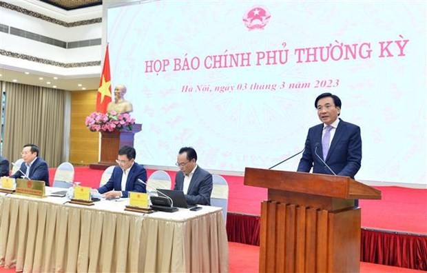Tran Van Son, Government Spokesman and Minister - Chairman of the Government Office, speaks at the press conference on March 3. (Photo: VNA)
