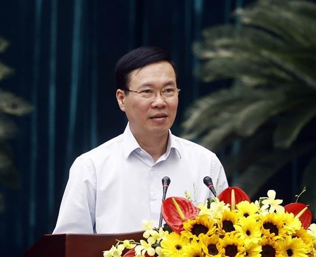President Vo Van Thuong speaks at the conference in Ho Chi Minh City on March 10. (Photo: VNA)