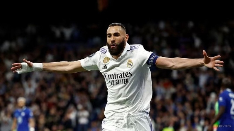 Real Madrid’s Karim Benzema celebrates scoring their first goal during the Champions League quarter-final, first leg against Chelsea in the Spanish capital on Wednesday. (Photo: Reuters)