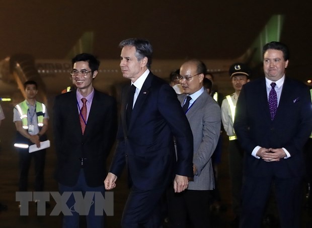 US Secretary of State Antony J. Blinken arrives at Noi Bai International Airport in Hanoi. (Photo: Lam Khanh/VNA)