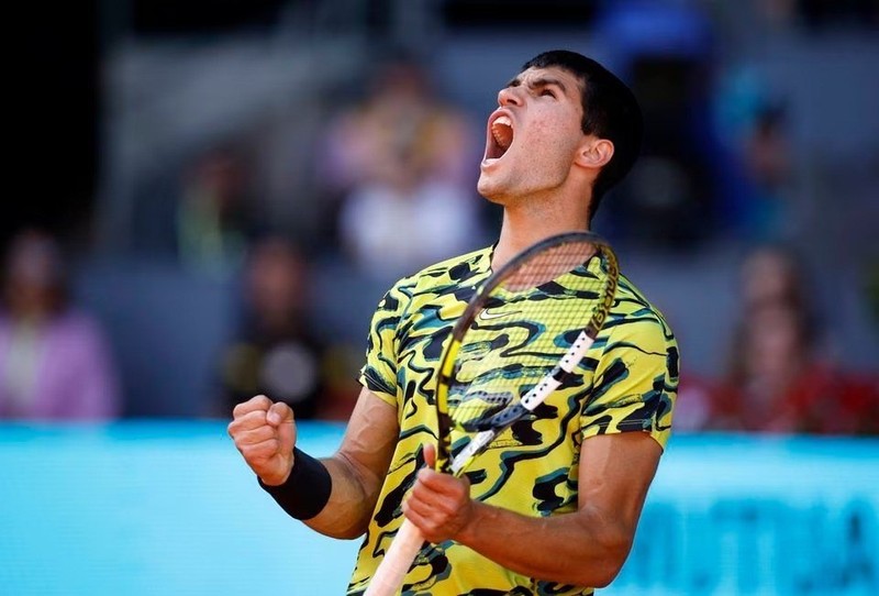 Tennis - Madrid Open - Park Manzanares, Madrid, Spain - May 3, 2023 Spain's Carlos Alcaraz reacts during his quarter final match against Russia's Karen Khachanov. (Photo: Reuters)