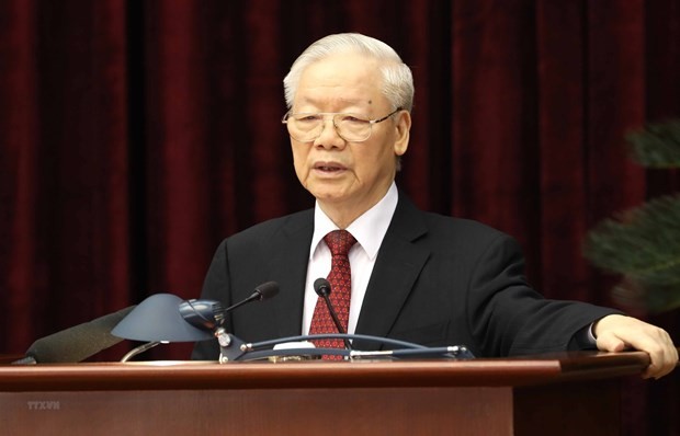 Party General Secretary Nguyen Phu Trong delivers the closing speech of the 13th Party Central Committee's mid-term meeting on May 17. (Photo: VNA) 