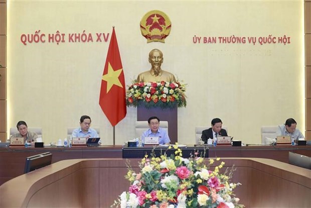 NA Chairman Vuong Dinh Hue (C) speaks at the meeting (Photo: VNA)