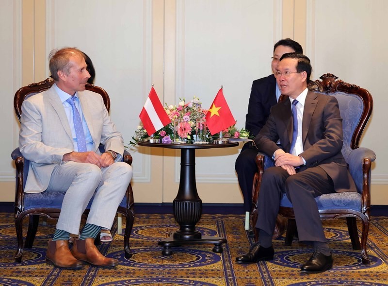 President Vo Van Thuong (right) receives Chairman of Austria-Vietnam Friendship Association. (Photo: VNA)