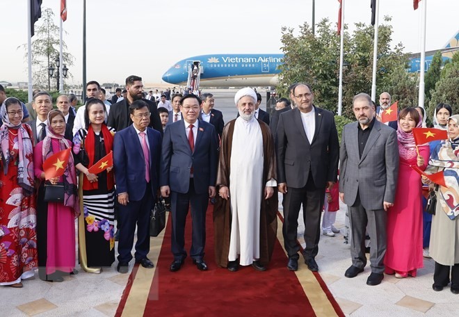 NA Chairman Vuong Dinh Hue (fifth from left) welcomed at Mehrabad airport (Photo: VNA)