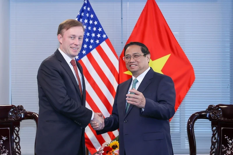 Prime Minister Pham Minh Chinh (R) and US National Security Advisor Jake Sullivan. (Photo: Nhat Bac)