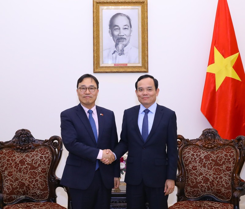 Deputy Prime Minister Tran Luu Quang (R) and RoK Ambassador Choi Youngsam (Photo: VNA)