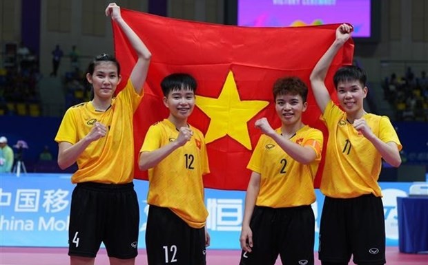 The Vietnamese women's sepak takraw team at ASIAD 19 (Photo: VNA)