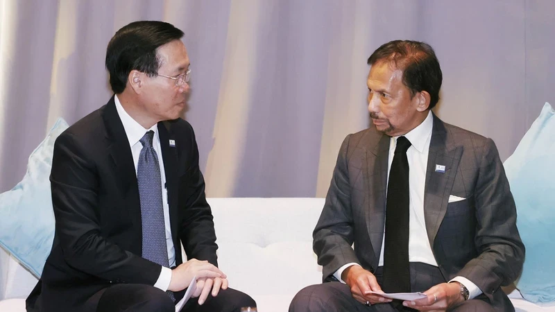 President Vo Van Thuong meets with Sultan Haji Hassanal Bolkiah of Brunei in San Francisco on November 16 (Photo: VNA)