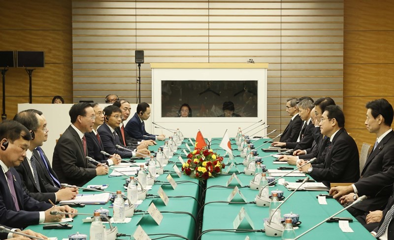 At the talks between Vietnamese President Vo Van Thuong and Japanese Prime Minister Kishida Fumio. (Photo: VNA) 