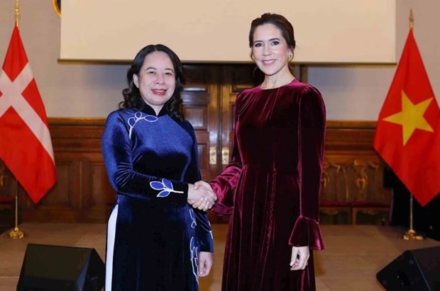 Vice President of Vietnam Vo Thi Anh Xuan (L) and Crown Princess of Denmark Mary at the ceremony marking the 10th anniversary of the two countries' comprehensive partnership in Copenhagen on November 21. (Photo: VNA)