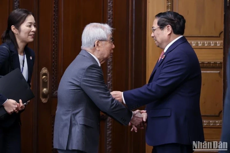 PM Pham Minh Chinh meets with President of the House of Councillors of Japan Otsuji Hidehisa (Photo: Nhat Bac/NDO)