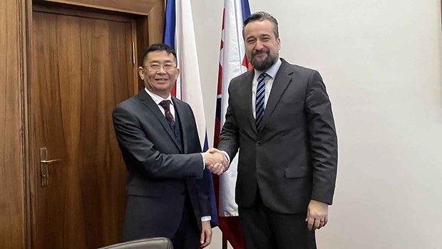 Ambassador to Slovakia Nguyen Tuan (L) and Deputy Speaker Lubos Blaha of the Slovak National Council at their meeting on January 17. (Photo: VNA) 