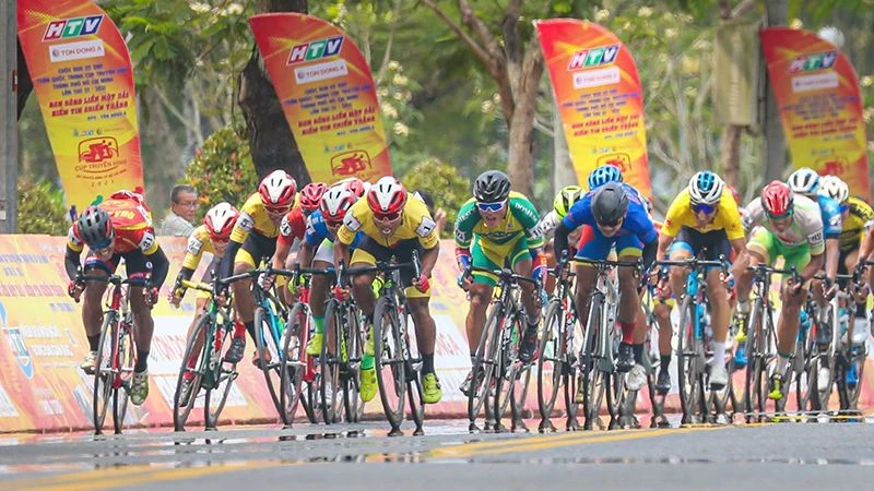 The racers compete at the 2023 Ho Chi Minh City Television Cycling Tournament.
