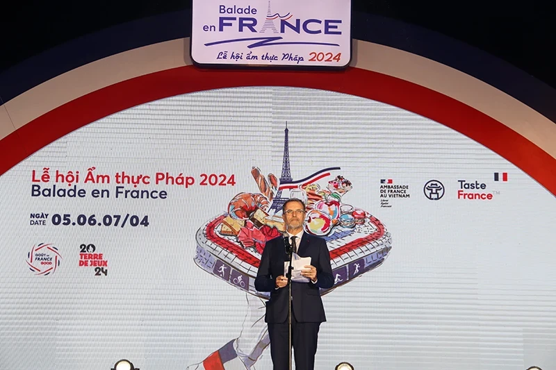French Ambassador to Vietnam Olivier Brochet speaks at the opening ceremony of the festival. (Photo: Minh Phuong)